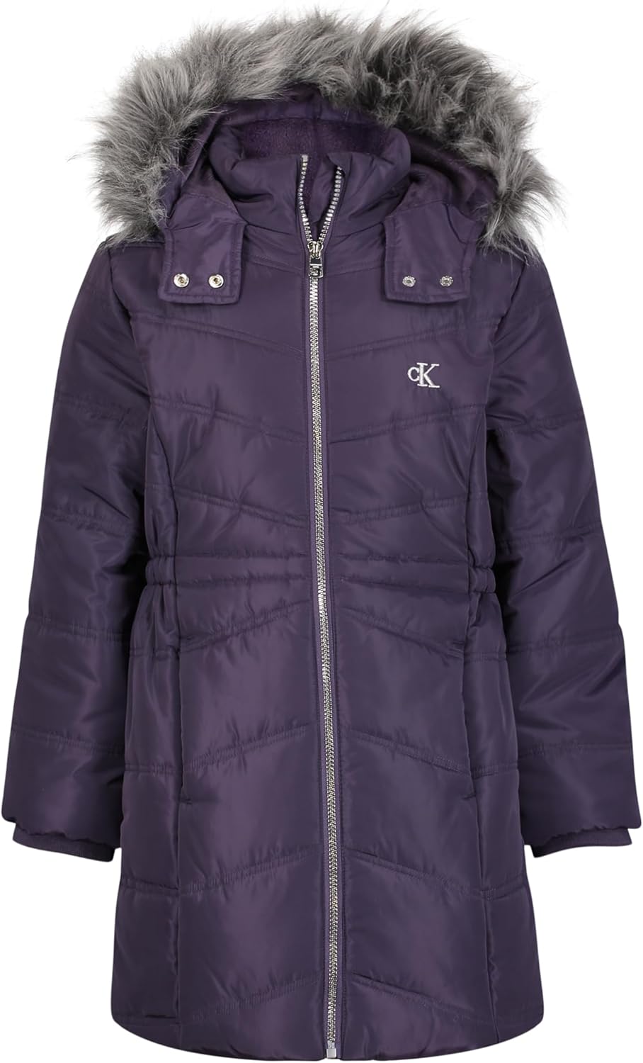

Зимняя куртка-пуховик Calvin Klein для девочек с капюшоном, длинное плотное пальто с флисовой подкладкой, Purple Aerial