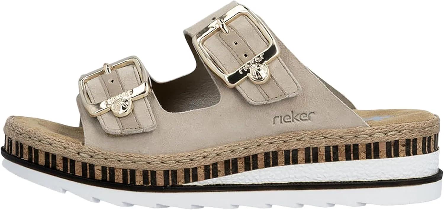 Rieker - Кожаные мюли на низкой танкетке, Beige
