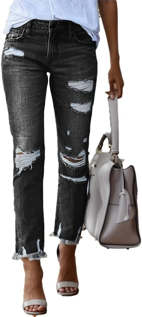 

Джинсы для женщин Washed Distressed Ripped Straight Leg High Waist Epanus