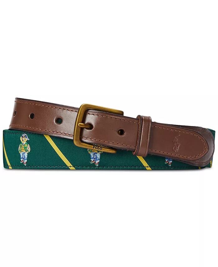 

Мужской ремень-поло с кожаной отделкой Bear Polo Ralph Lauren, зеленый