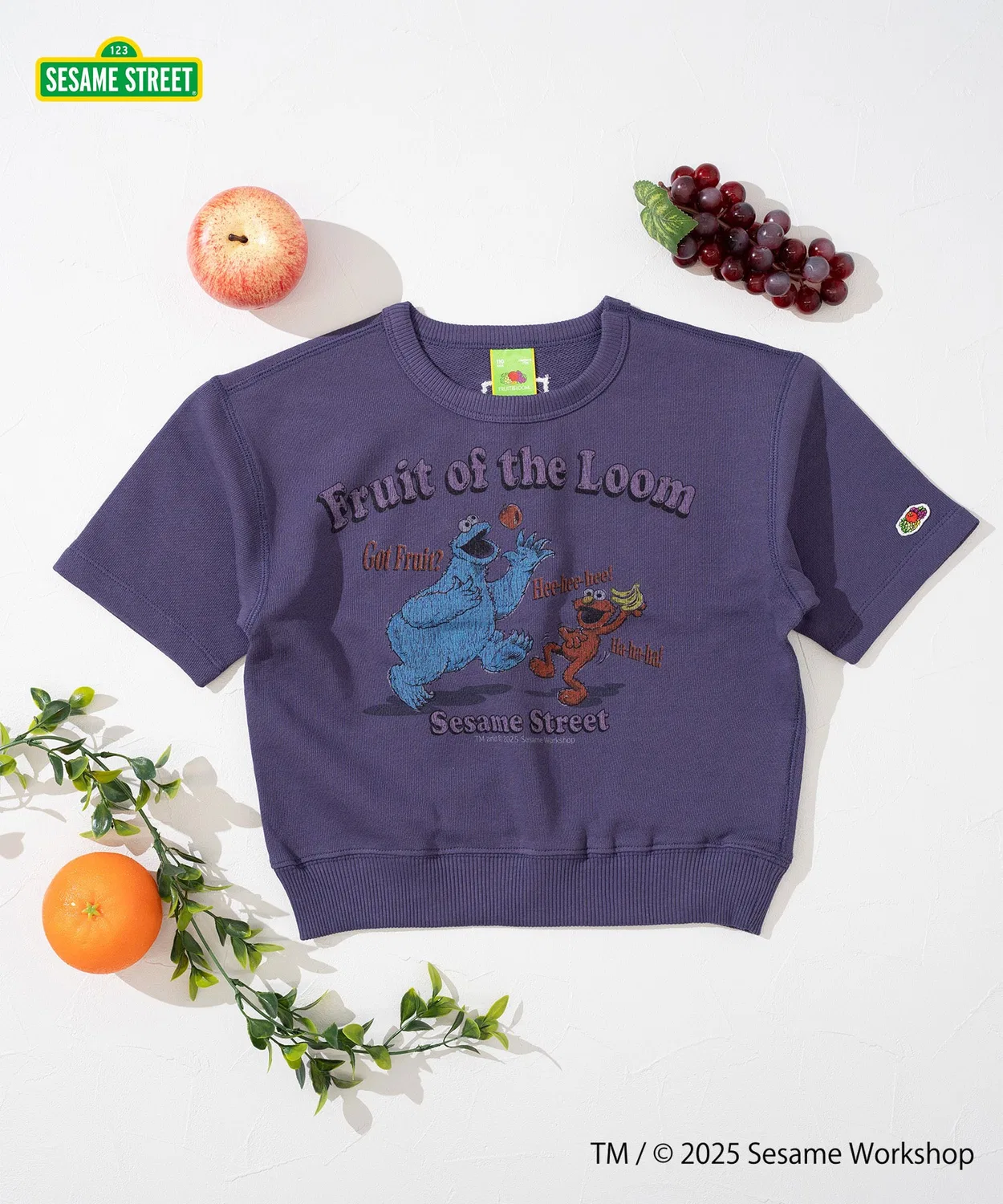 Свитшот с принтом Sesame Street Fruit of the Loom полуторный хлопок фиолетовый