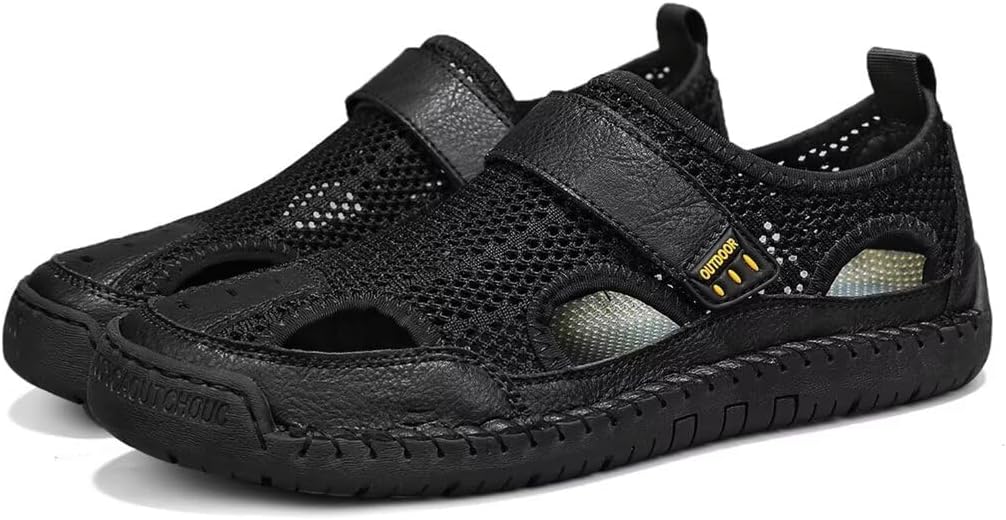 

Мужские сандалии Purfitall из кожи, пляжные сандалии для мужчин, закрытый носок, водонепроницаемые кроссовки, повседневные летние нескользящие сандалии для прогулок, походов и рыбалки, черный