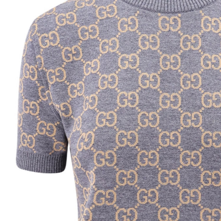 

Монограммированный джемпер с интарсией и коротким рукавом GUCCI, серый