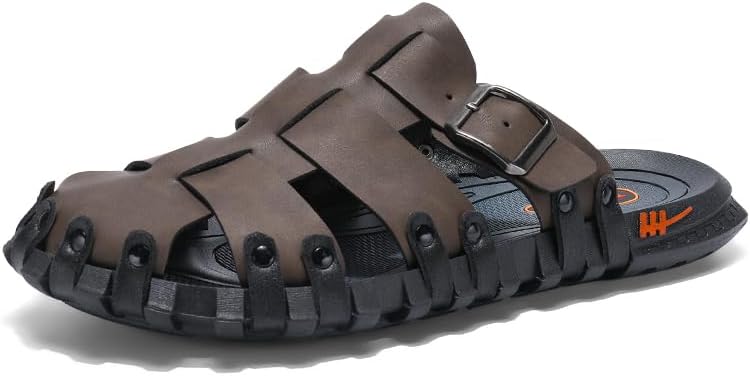 

Мужские кожаные пляжные шлепанцы с закрытым носком для походов, активного отдыха, повседневной носки и водные сандалии летом Gsohino, коричневый