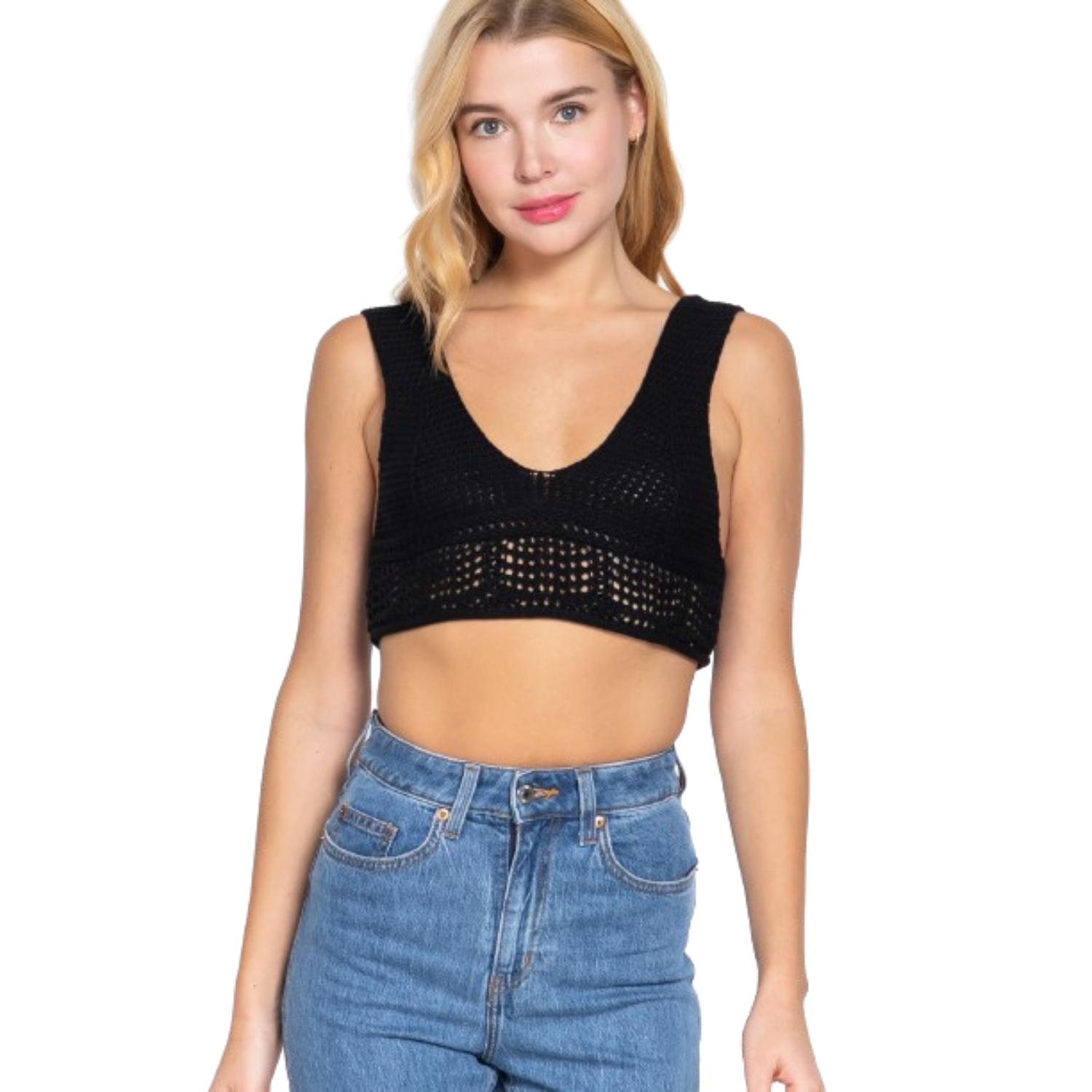 

Текстурированный укороченный свитер-майка FASHNZFAB, черный