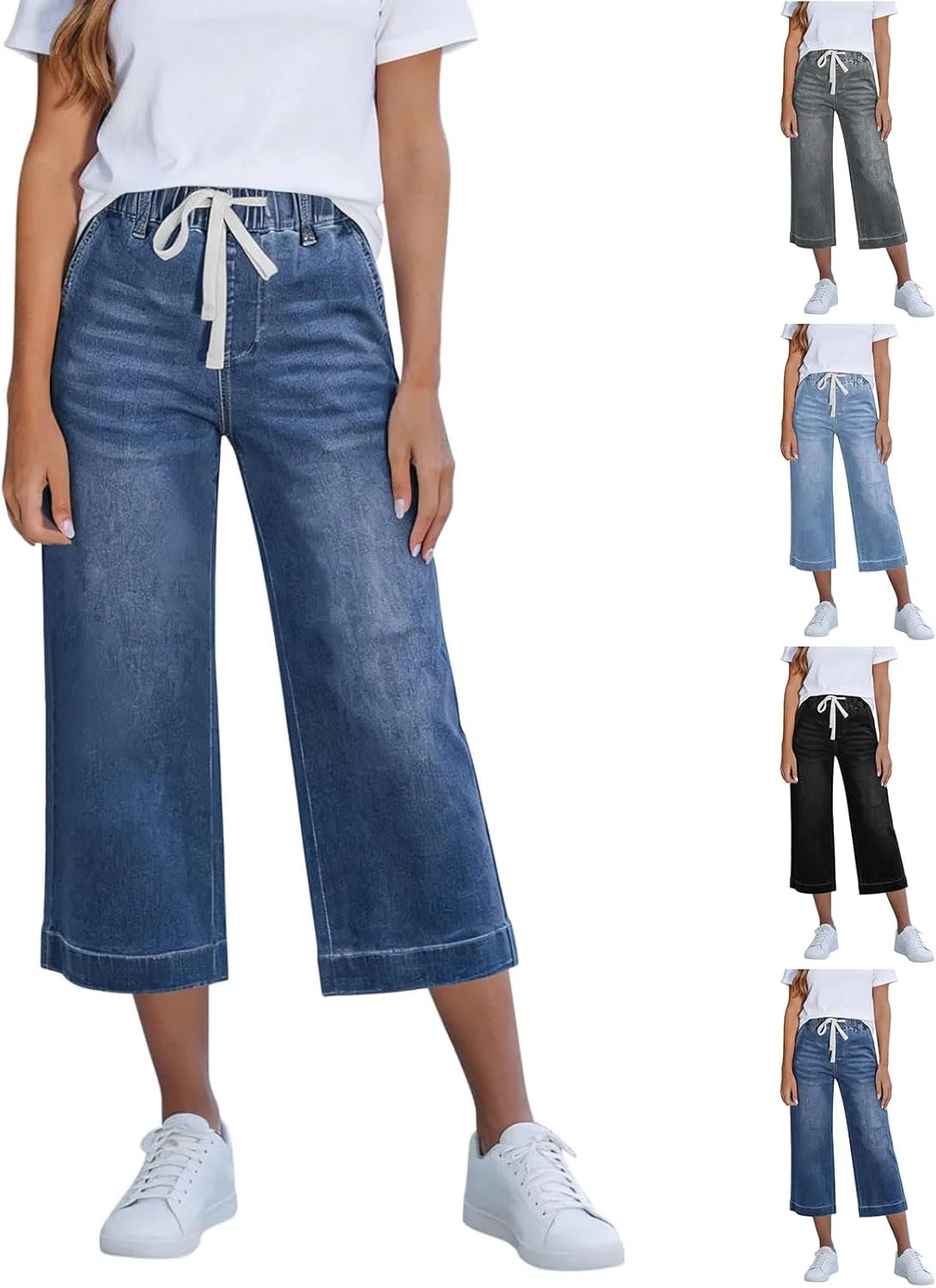 

Джинсы Capri для женщин Stretch Straight Leg Cropped с кулиской