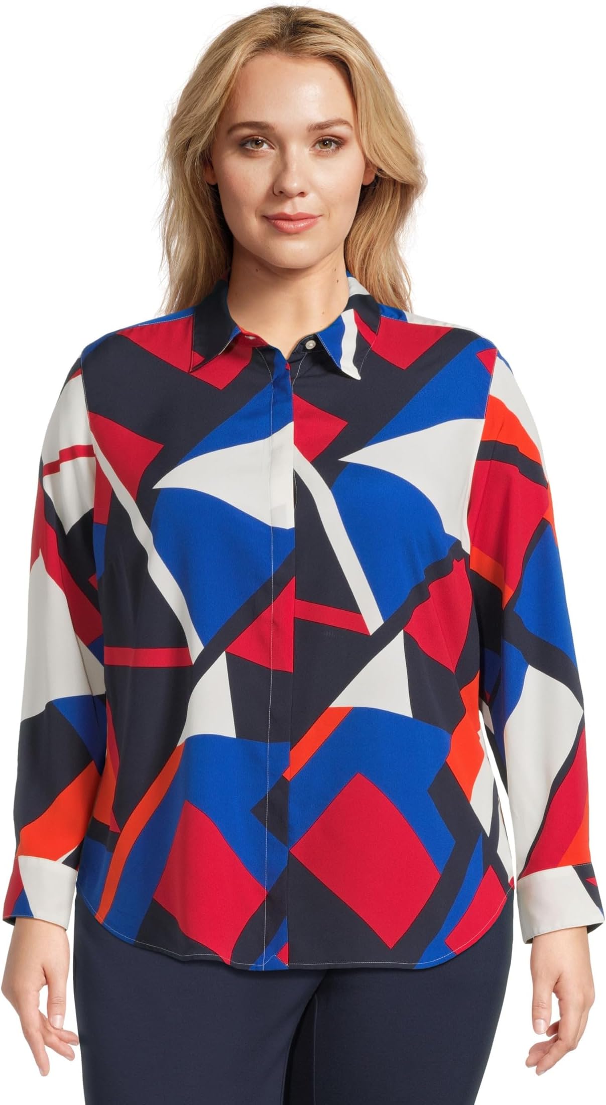 

Рубашка Lauren Ralph Lauren Plus Size Classic Fit Print Crepe Shirt, цвет Blue Multi