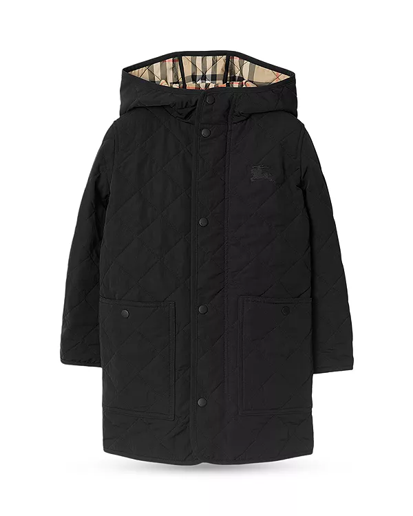

Стеганое пальто с капюшоном для мальчиков - для малышей и для взрослых. Burberry, черный