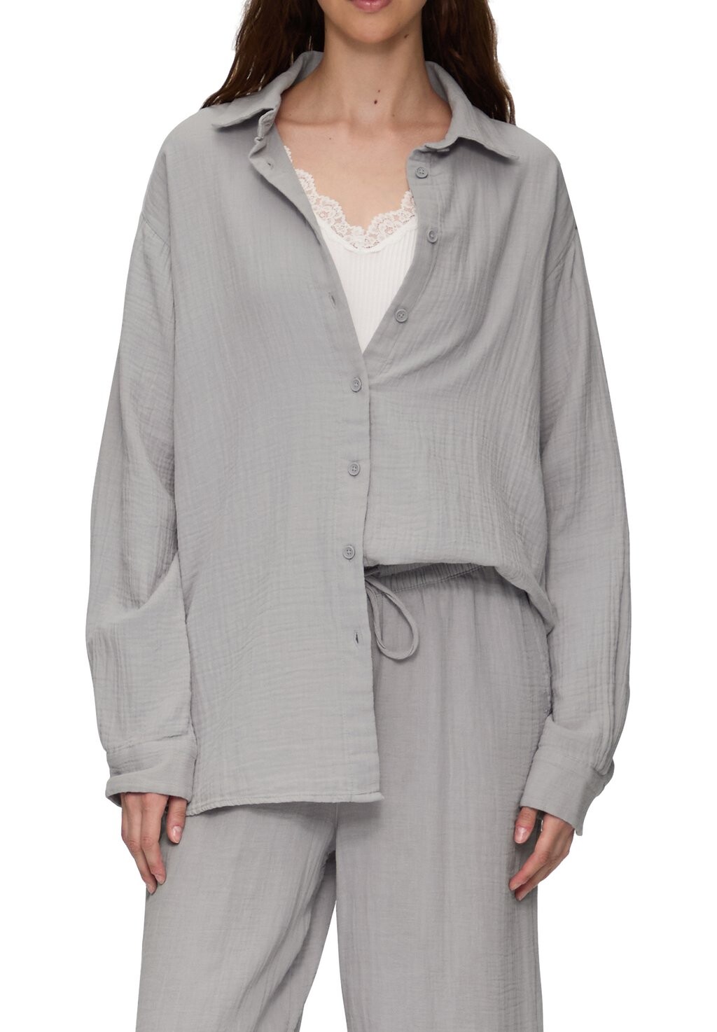 

Блузка на пуговицах OVERSIZED MIT STRUKTUR QS, светло-серый