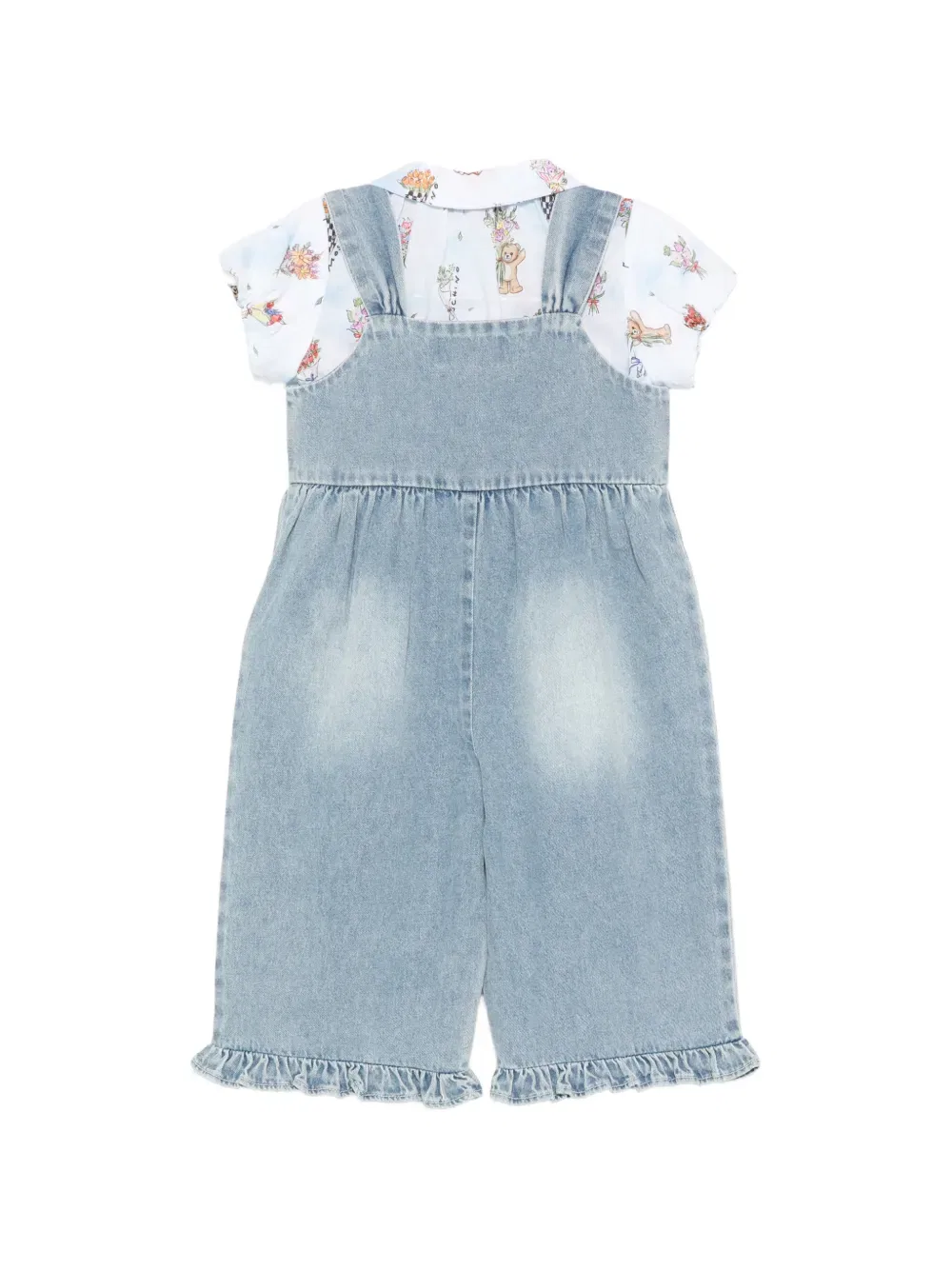 Комплект из комбинезона с оборками и блузки в стиле Питера Пэна Moschino Kids, синий — фото 2