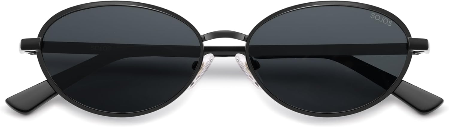 

SOJOS Модные овальные поляризованные солнцезащитные очки с оправой Cay Eye для женщин и мужчин, стильные ретро-солнцезащитные очки в стиле 80-х и 90-х SJ1279, Black/Grey