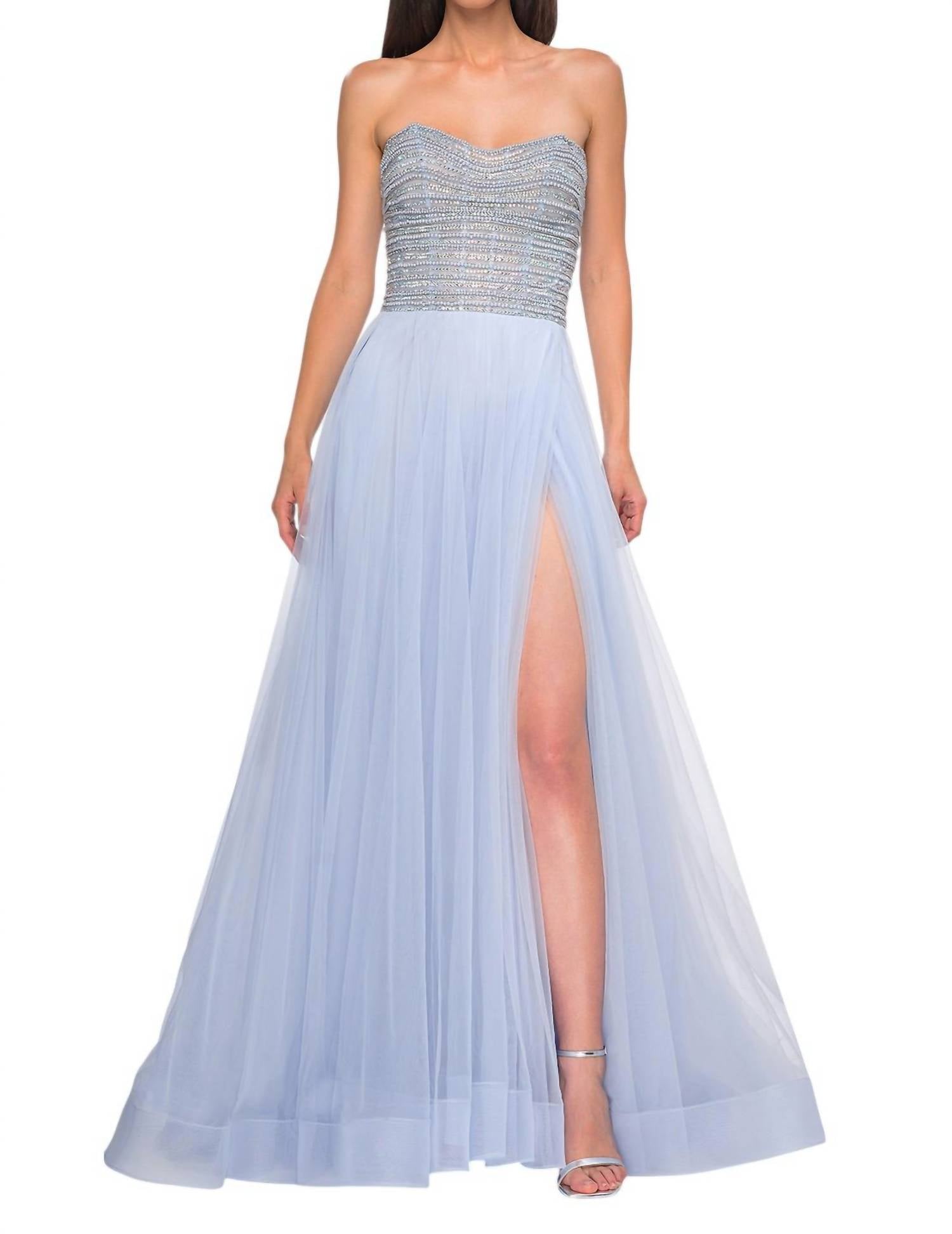 

Платье для выпускного вечера с жемчугом и стразами в стиле А-силуэта, нежно-лавандового цвета La Femme