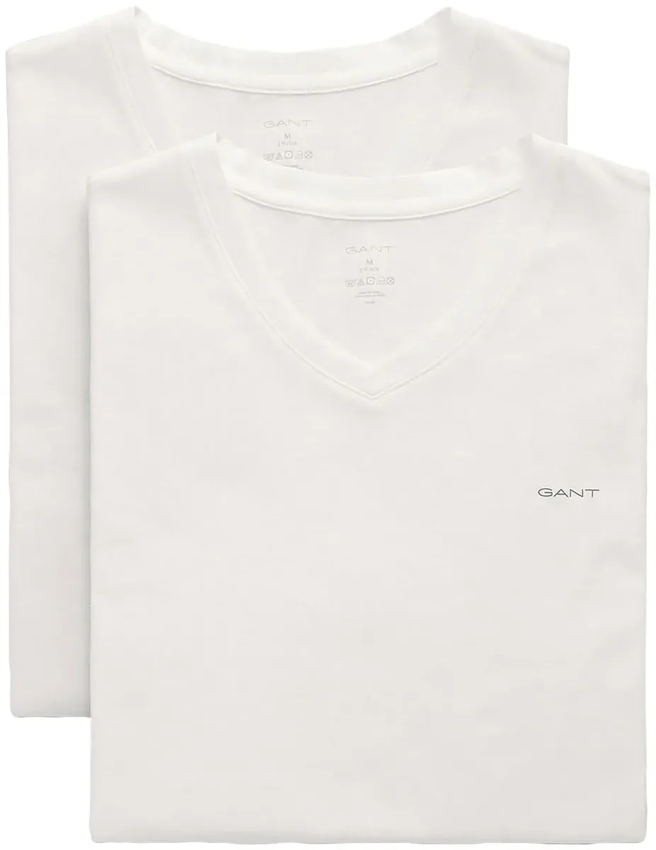 

Майка Gant "V-NECK T-SHIRT 2-PACK" (в упаковке 2 шт.), с фирменной этикеткой на груди, белый