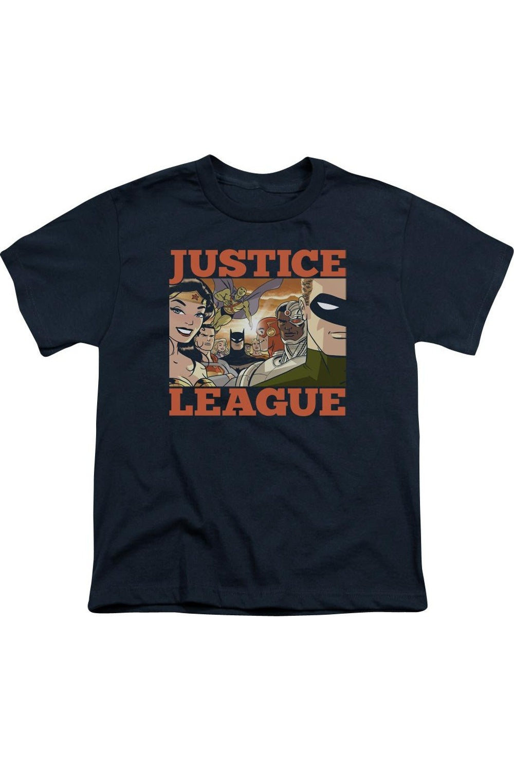 

Футболка с коротким рукавом для подростков Justice League of America New Dawn Group Gildan, темно-синий