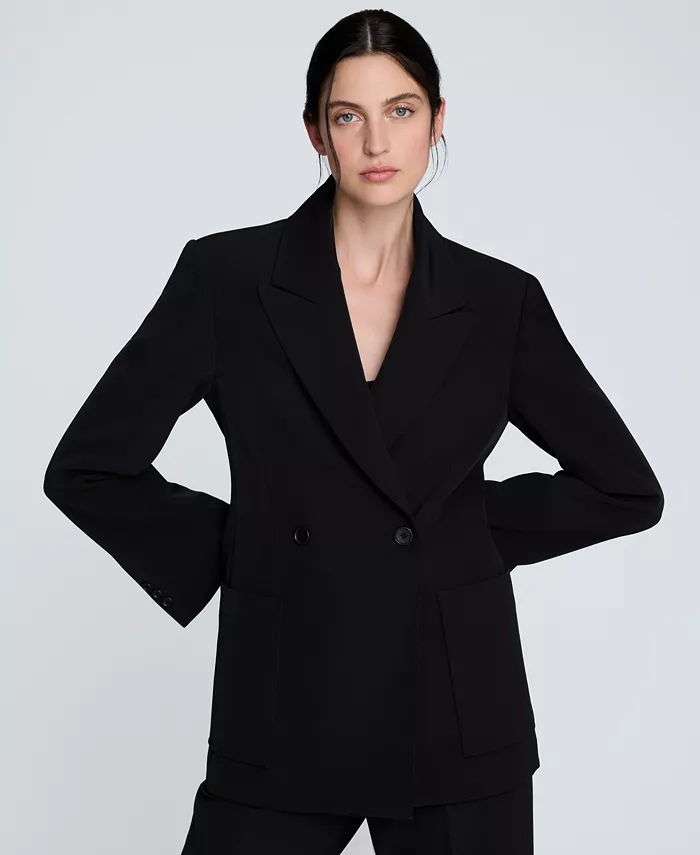 

Женский двубортный блейзер из роскошного твила Kenneth Cole, черный