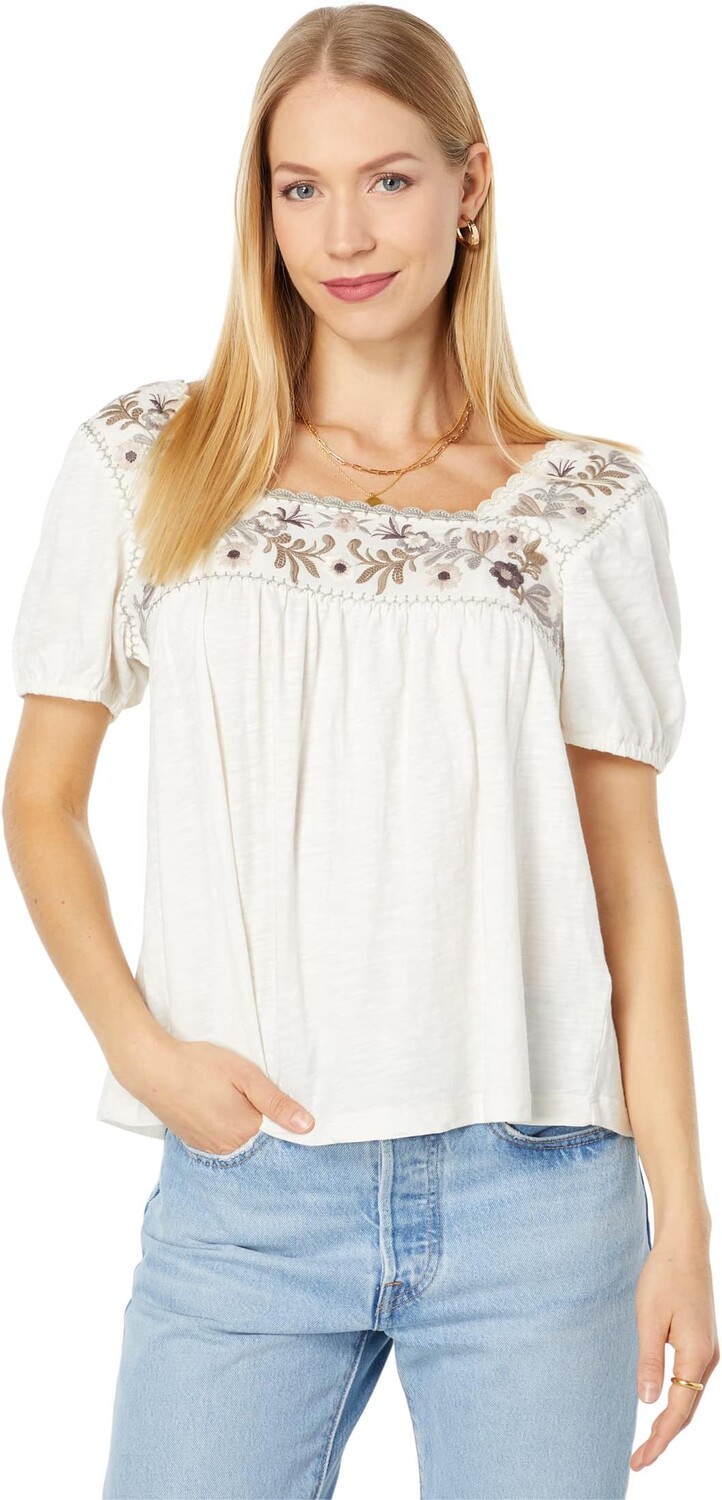 

Топ Lucky Brand Overdyed Embroidered Smocked Peasant, цвет Whitecap Gray