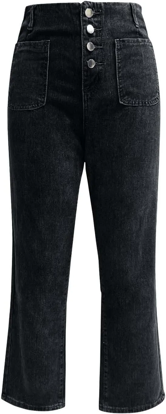 Джинсы женские прямые на пуговицах high waisted wide leg