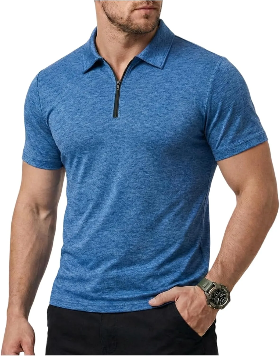 

Мужская поло с коротким/длинным рукавом, 1/4 молнии, V-образным вырезом, для гольфа и спорта OAZKXCN