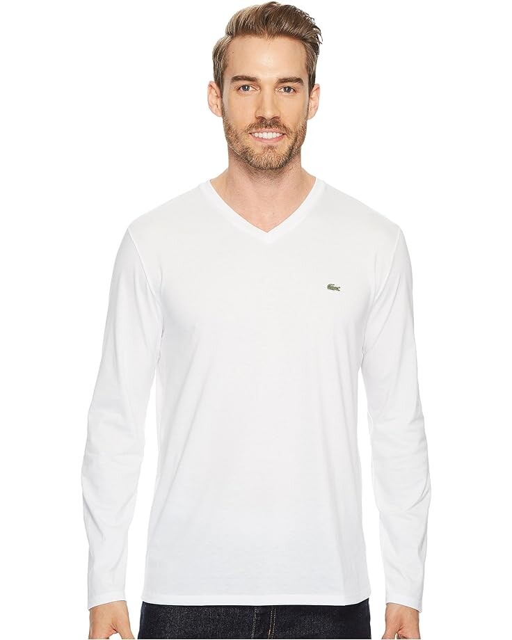

Футболка Lacoste Long Sleeve Pima Jersey V-Neck, белый