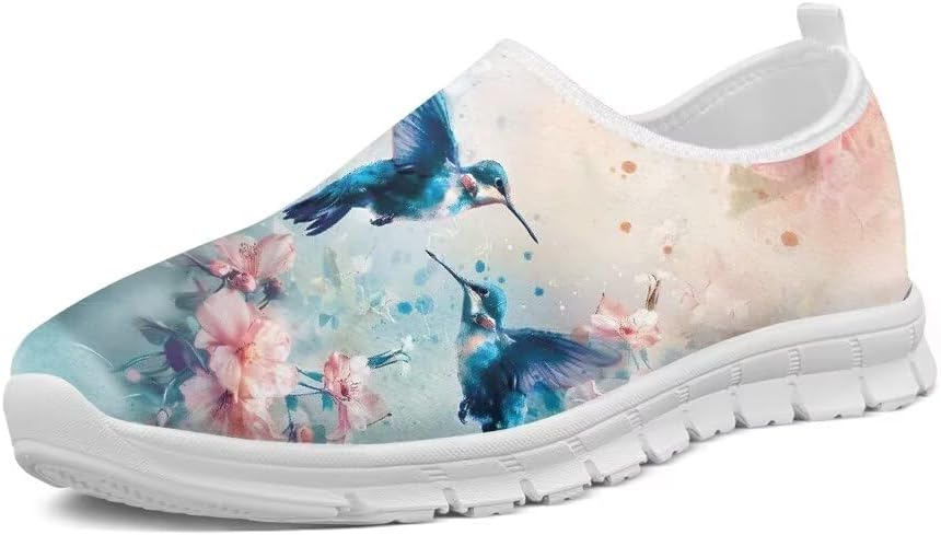 

Женские кроссовки Forchrinse Blue Hummingbird Floral для прогулок, мужские слипоны, легкие мягкие кроссовки с поддержкой свода, лоферы, дышащие, синий