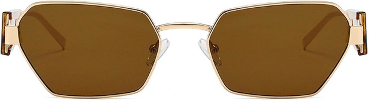 

Винтажные солнцезащитные очки «кошачий глаз» для женщин и мужчин, роскошные, с нестандартной металлической оправой, многоугольные солнцезащитные очки для женщин, модные очки с защитой от УФ-излучения UV400 mincl, Brown