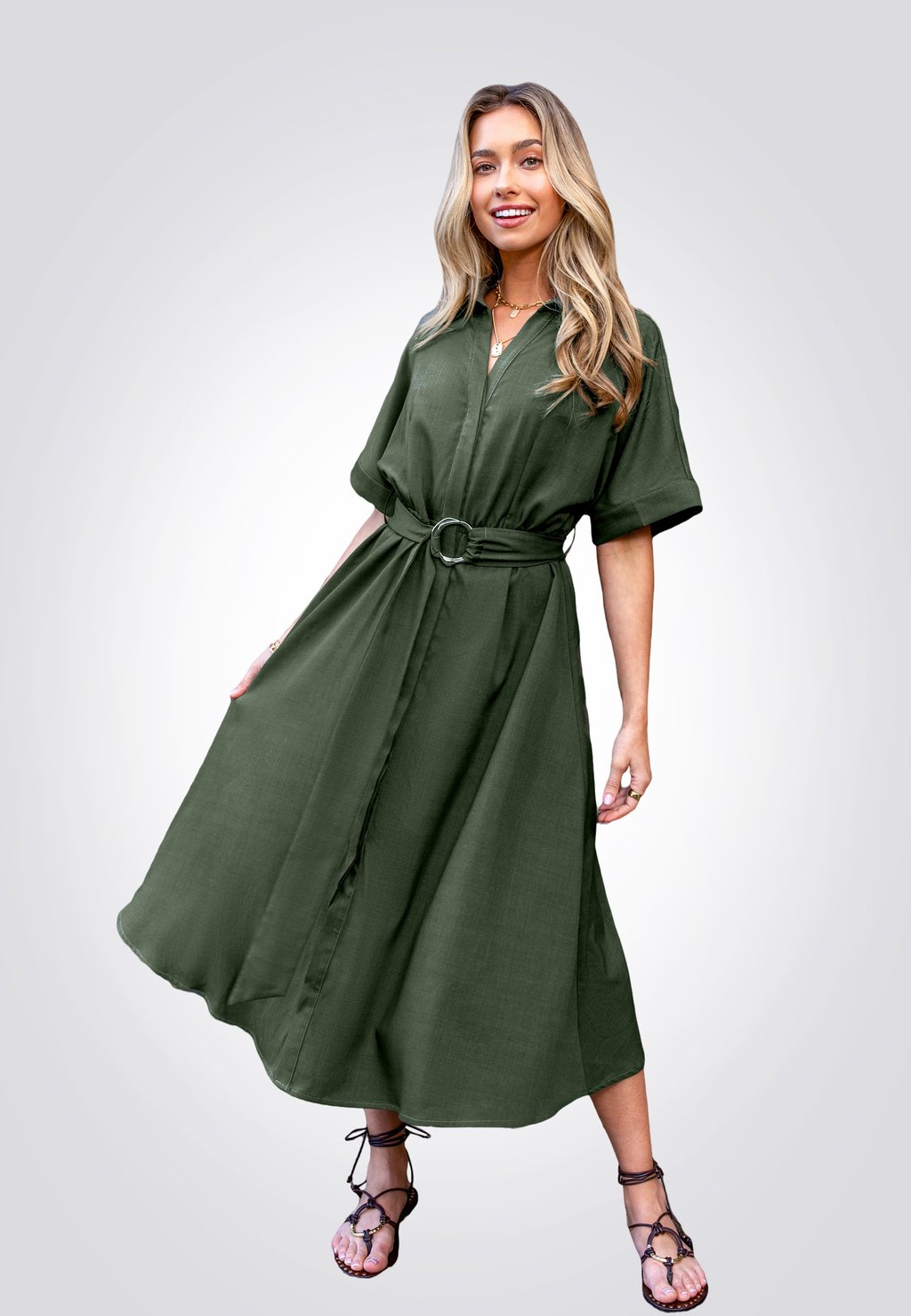

Платье-рубашка COLLARED SHORT SLEEVE Cupshe, зеленый