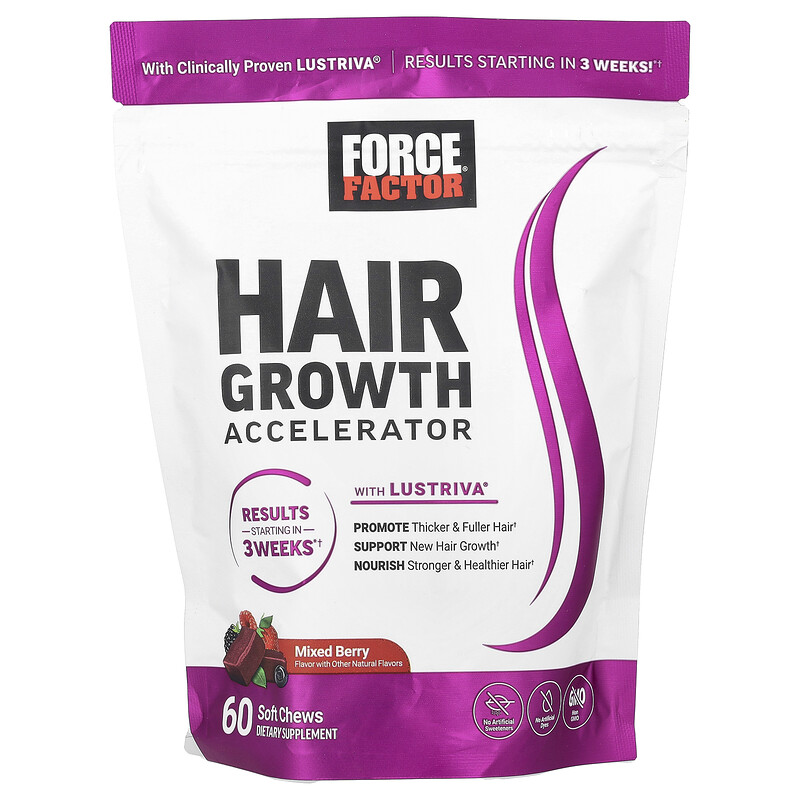 

Force Factor, Ускоритель роста волос, ягодное ассорти, 60 жевательных таблеток