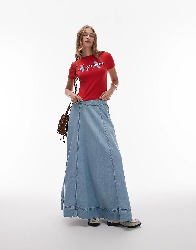 

Юбка-солнце Topshop Denim Maxi в отбеленном цвете