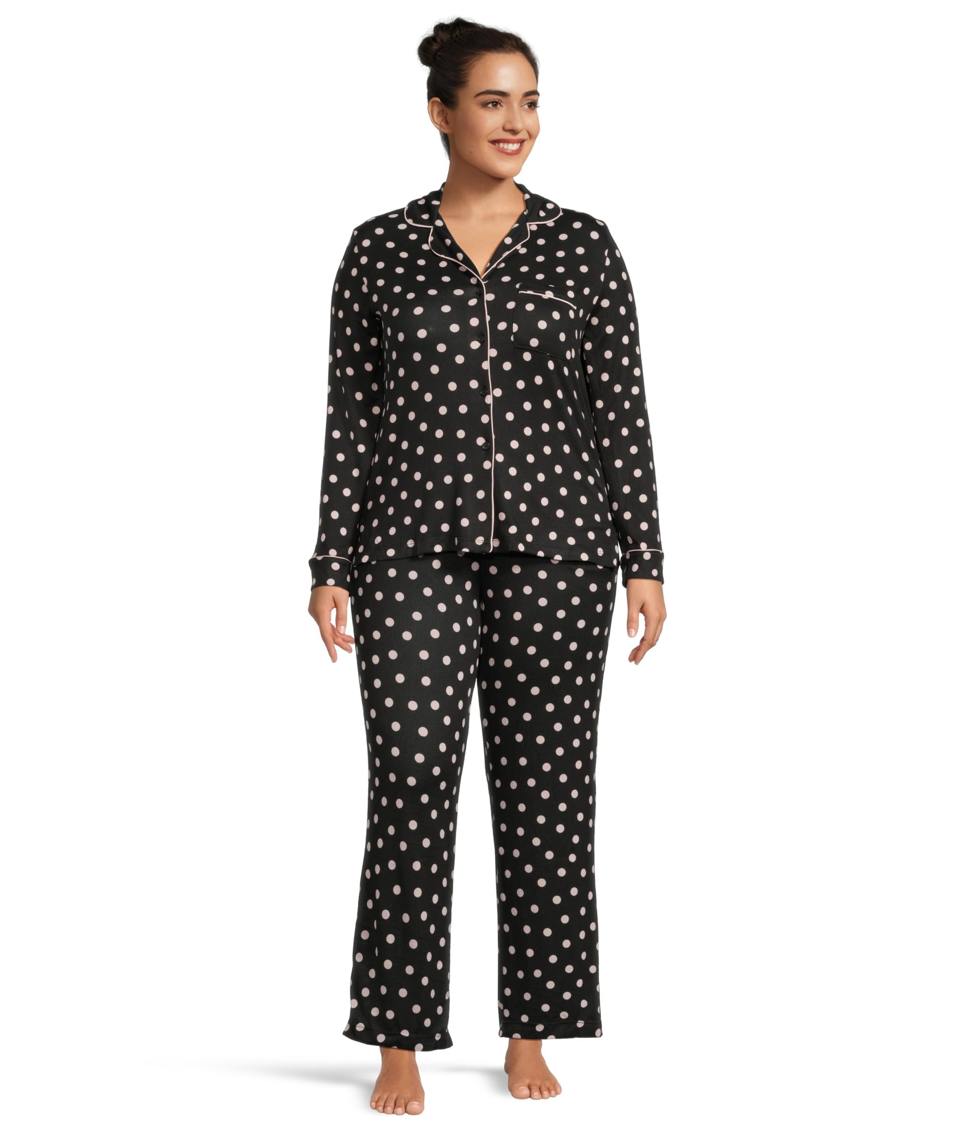 

Пижама Kate Spade New York Long Sleeve Sweater Knit Notch Collar Pj Set, Black Dot