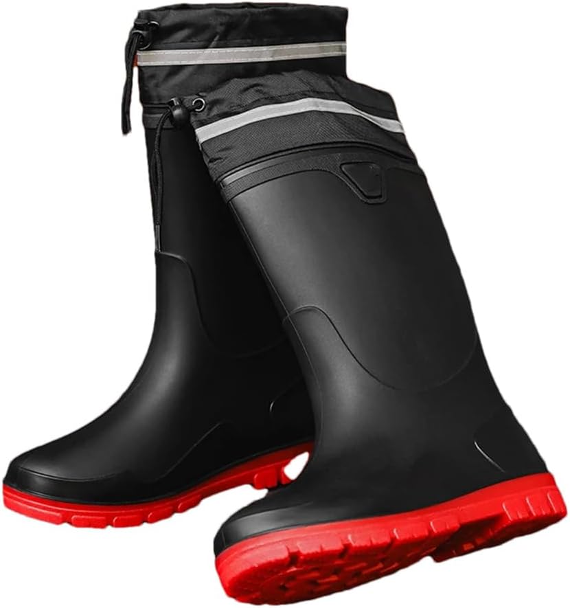 

Мужские дождевые ботинки Wjnvfioo, водонепроницаемые резиновые ботинки для дождя, для работы и рыбалки, долговечные, нескользящие садовые ботинки, черный/красный