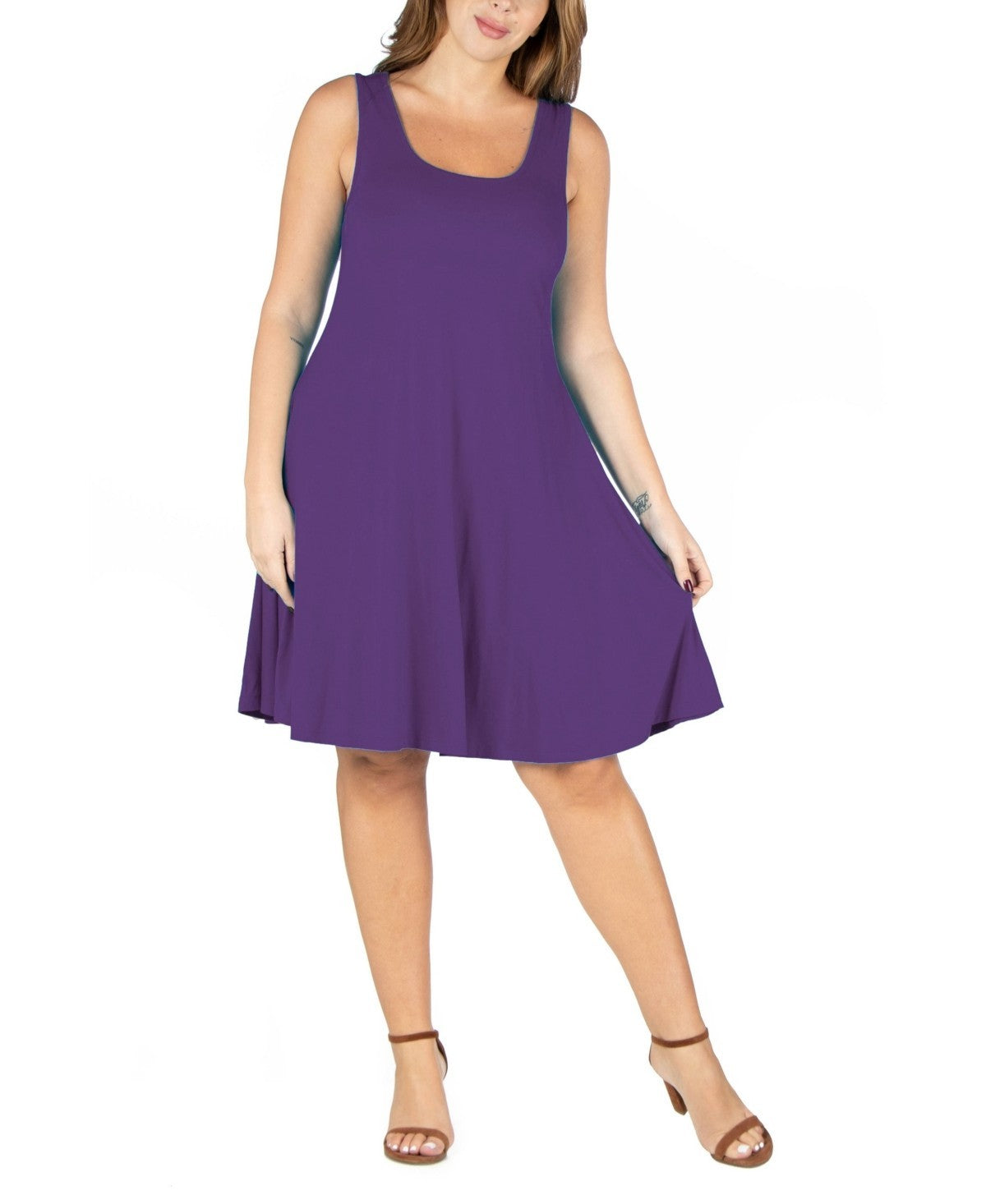 

24seven Comfort Apparel Платье-майка женское фиолетовое стрейч расклешенное FTS1414