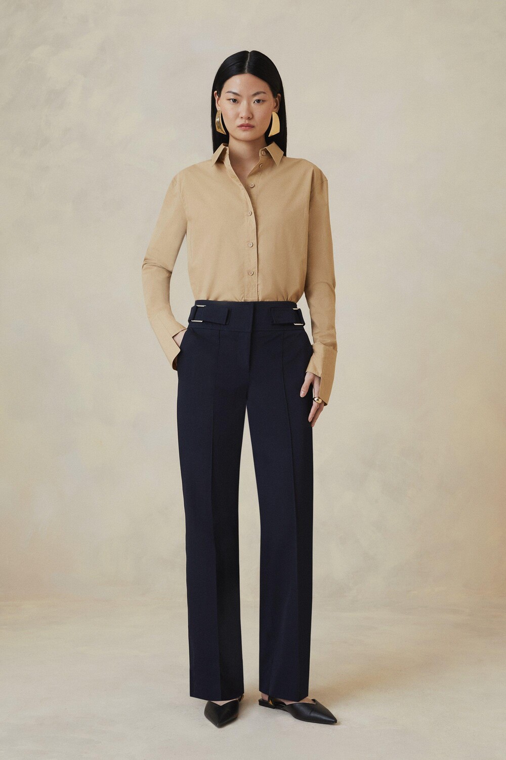 

Итальянские узкие брюки стрейч The Founder Karen Millen, темно-синий