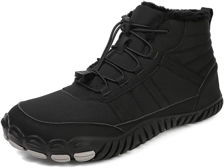 

Мужские слипоны для снега с теплой плюшевой подкладкой, удобные противоскользящие и прочные термальные ботинки с боковой молнией, зимняя обувь для мужчин Dikermoon, черный