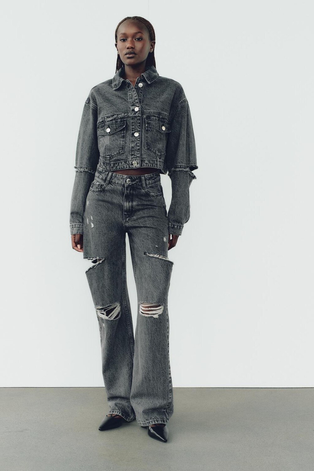 

Прямые джинсы z1975 со средней посадкой ZARA, темно-серый