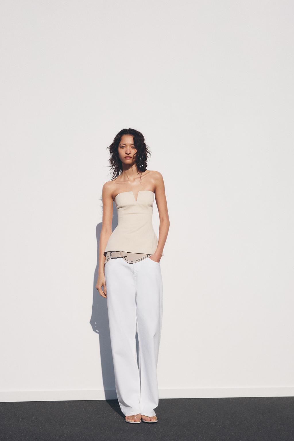 

Топ без бретелек ZARA, бежевый