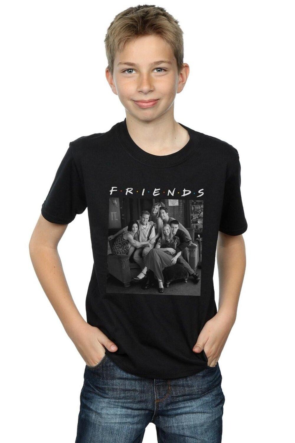 

Черно-белая футболка с фотографией Friends, черный