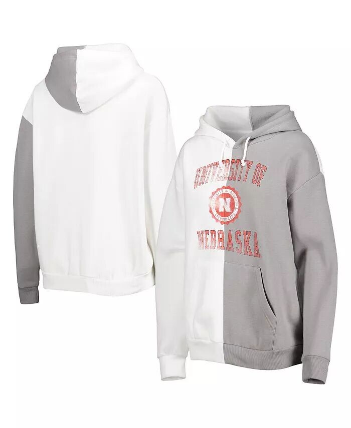 

Женский пуловер с капюшоном Nebraska Huskers серо-белого цвета с разрезом Gameday Couture