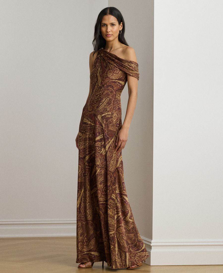 

Женское платье с принтом, отделкой пряжками и открытыми плечами Lauren Ralph Lauren, Cinnamon Multi