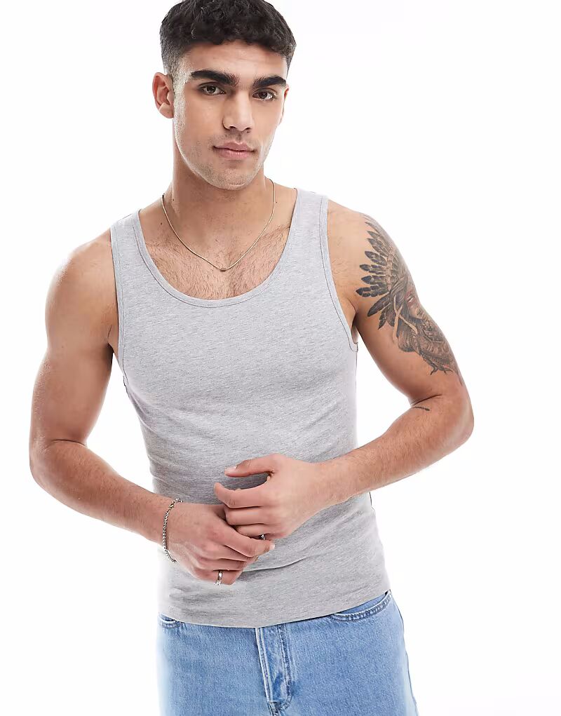 

Майка-топ ASOS DESIGN muscle fit серого меланжевого цвета