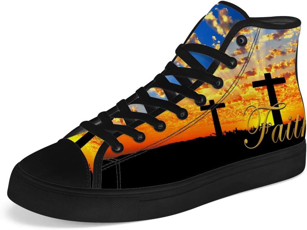 

Кеды на высокой подошве chebing для мужчин и женщин, Faith Over Fear, с верхом из ткани, шнуровкой, повседневные, подарок для мужчин и женщин, синий/оранжевый