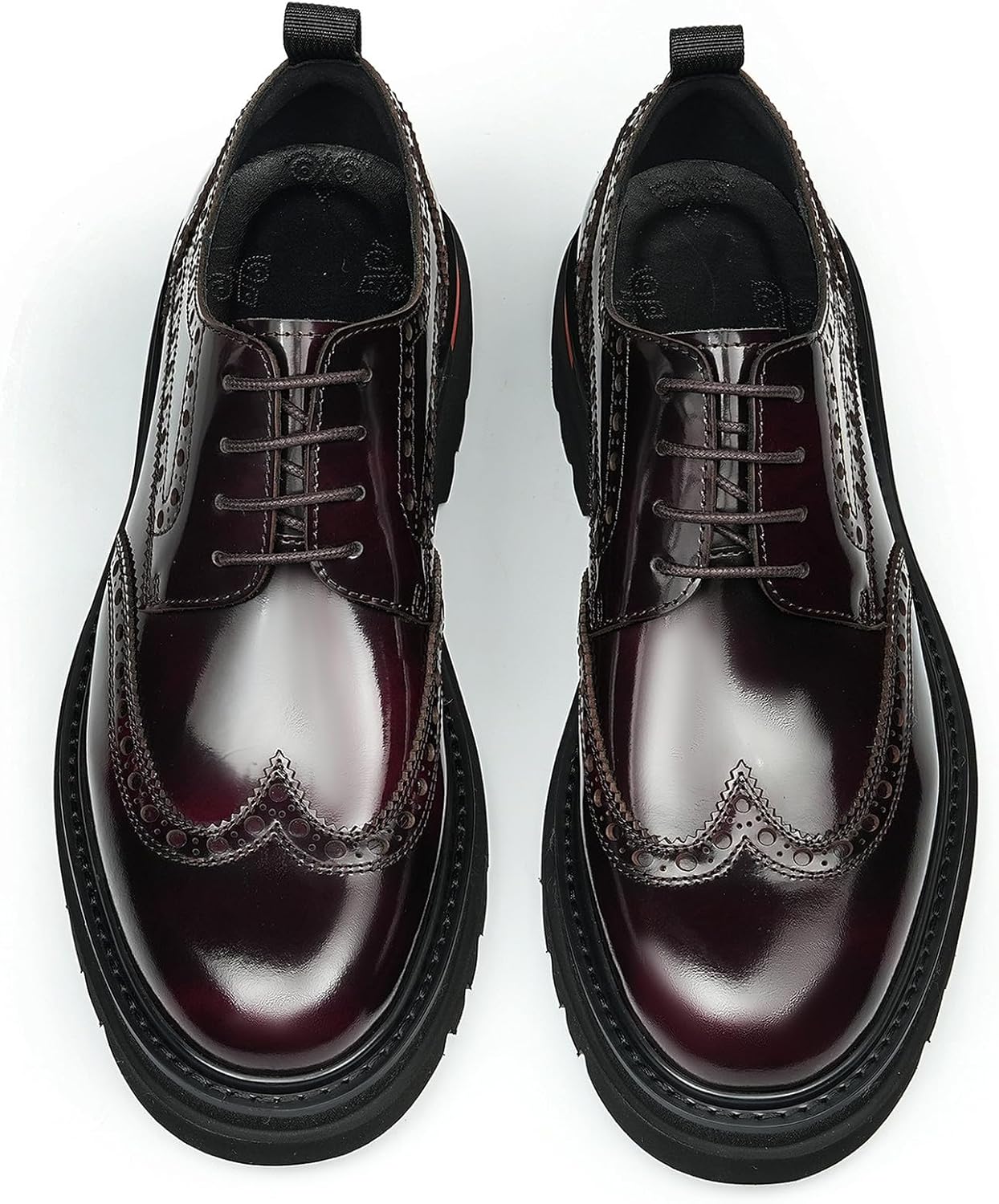 Мужские классические туфли Santimon Wingtip Brogue на шнуровке с грубой подошвой - блестящие дерби из натуральной кожи для повседневного ношения, деловых встреч, выпускного и свадьбы, коричневый — фото 4