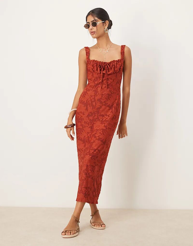 

Платье миди с корсетом и сборками на груди ASOS DESIGN цвета ржавчины