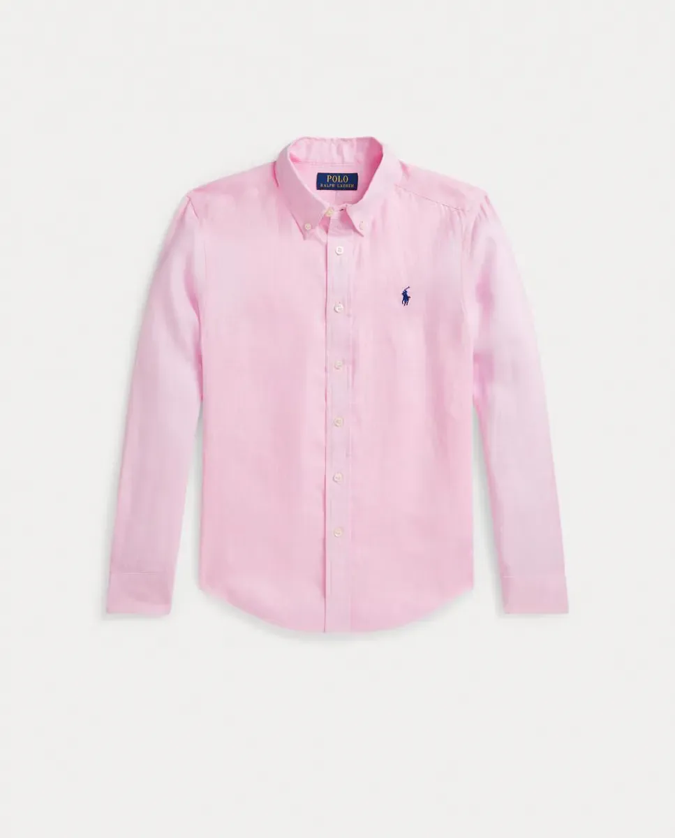 Детская льняная рубашка с лошадью Polo Ralph Lauren, светло-розовый — фото 4