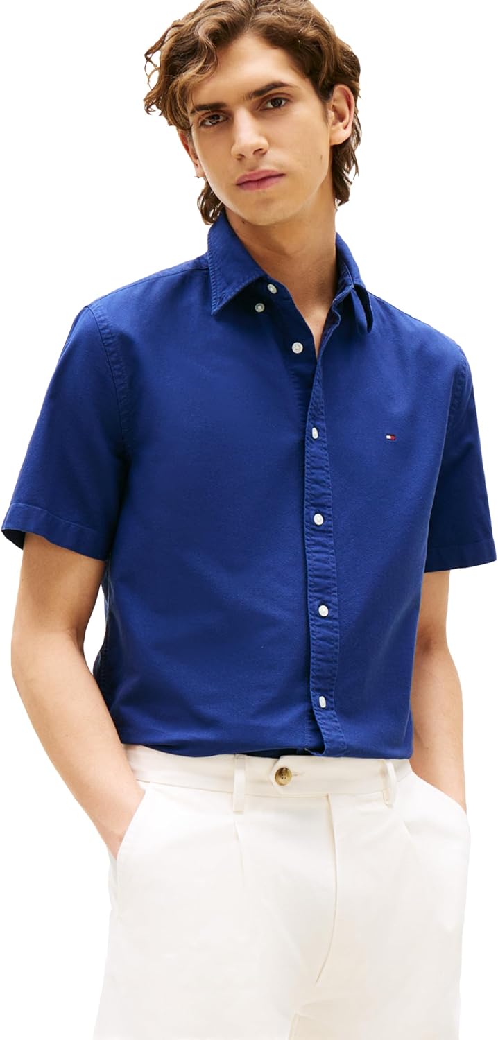 

Рубашки оксфорды Tommy Hilfiger Men's с коротким рукавом, классический крой, мужские рубашки на пуговицах, Preppy Navy