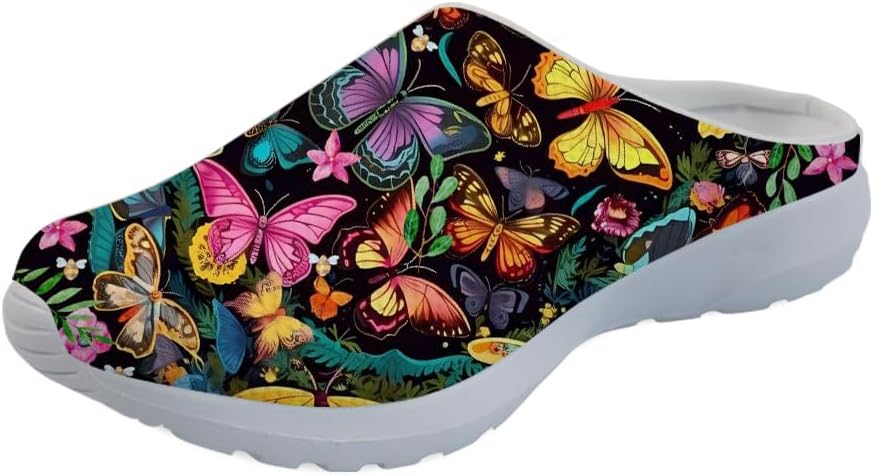 

Forchrinse Hawaiian Palm Tree Watercolor Sky Beach Женские слипоны-мюли Мужские прогулочные кроссовки Садовые сабо Домашние туфли Легкие, Colorful Butterfly