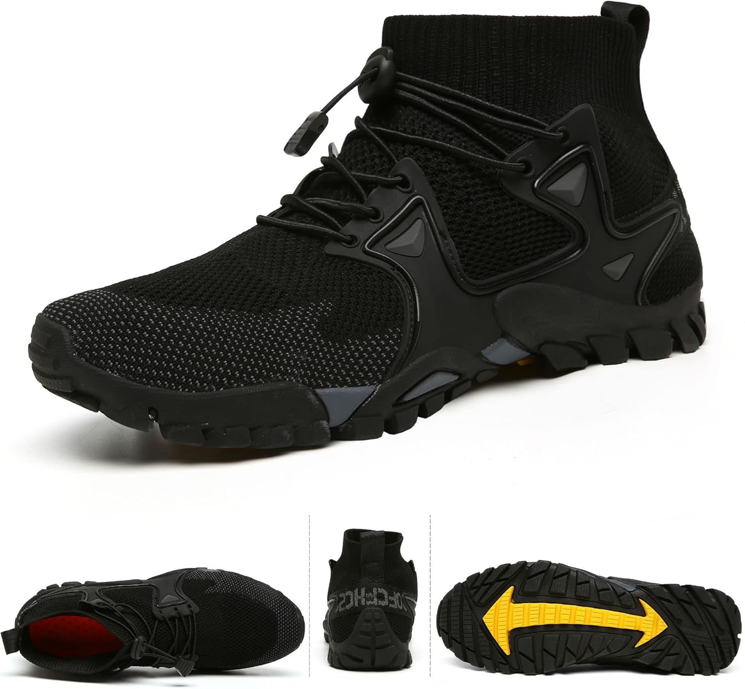 

Мужские походные ботинки Водонепроницаемые Нескользящие Туристические кроссовки Дышащие для кемпинга, рыбалки и прогулок по реке Qacksv, черный