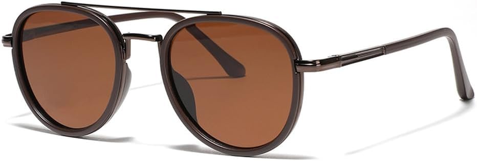 

круглые солнцезащитные очки с двойной перемычкой для мужчин, металлические, унисекс, поляризованные солнцезащитные очки для женщин, очки для вождения, зеленые, серые, коричневые WNCKSQ, Brown