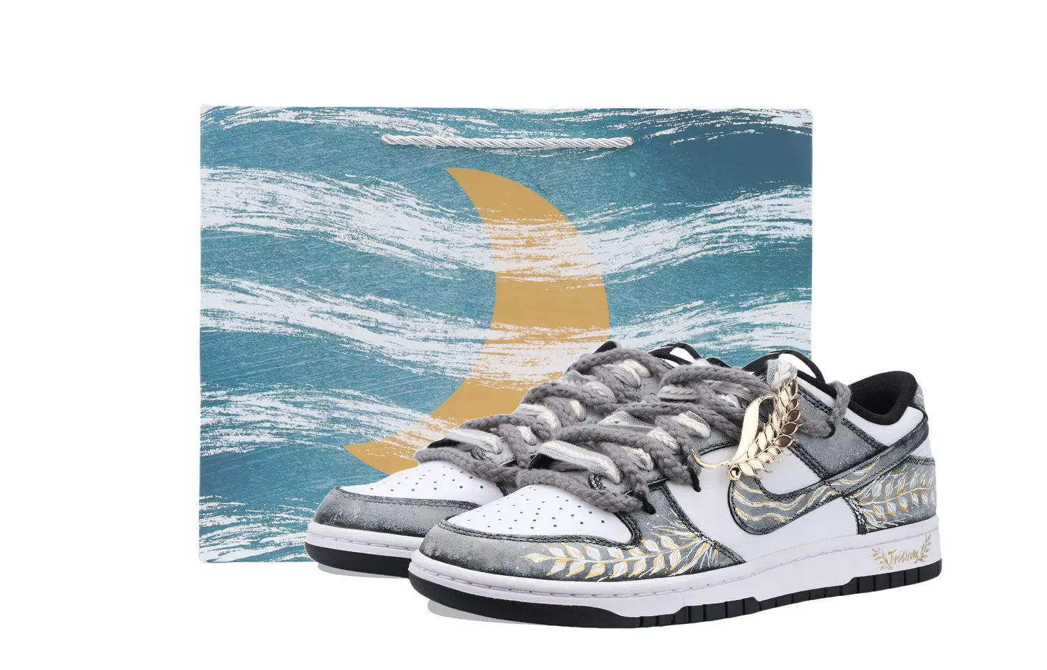 

Кроссовки для скейтбординга unisex низкие White/Black/Gold Nike, серый белыйзолотой (Jiang Jin Yue Shopping Bag)