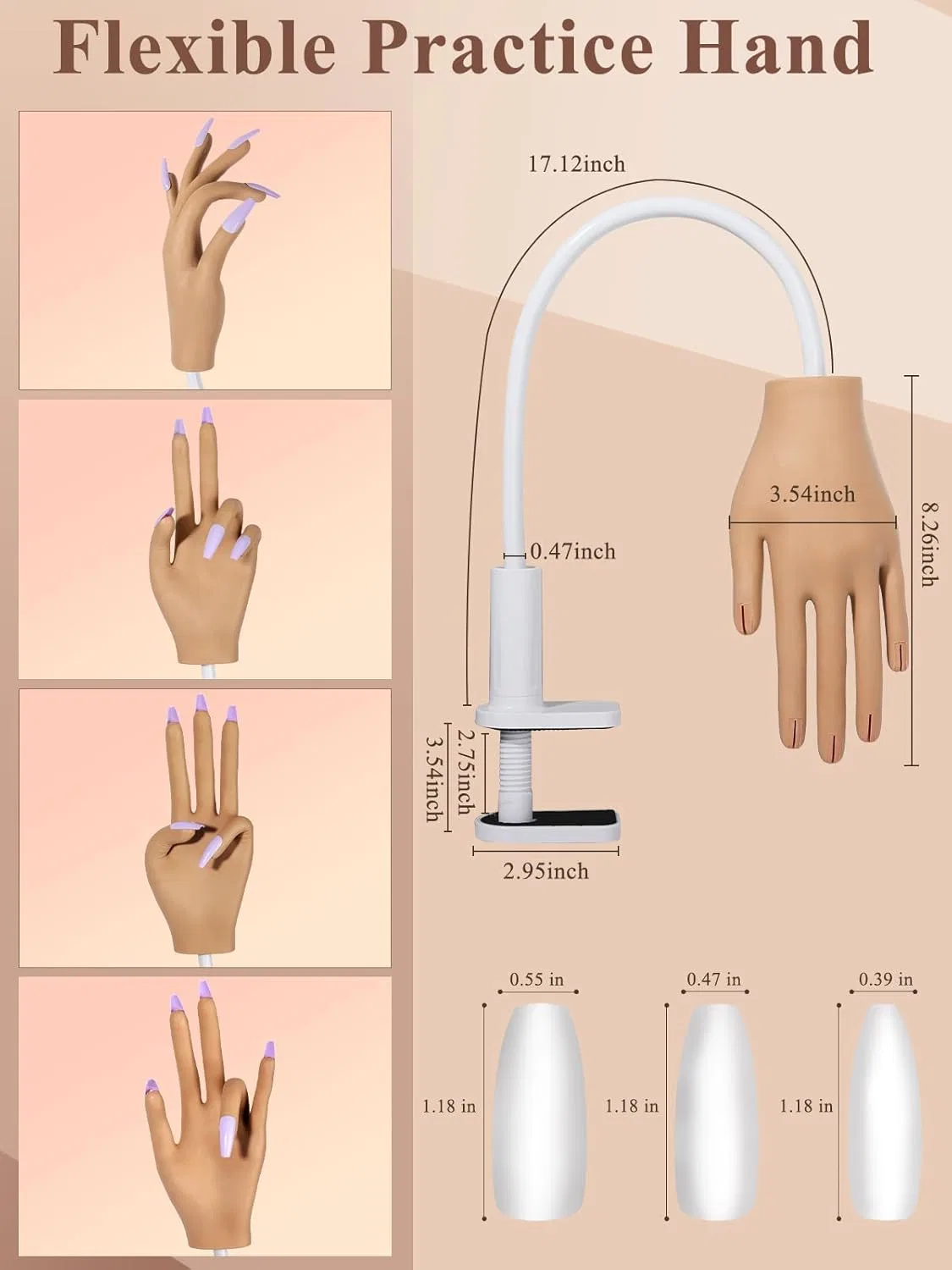 Силиконовая рука для практики нейл-дизайна Yokilly с 200 типсами Yokilly, New Silicone Hand — фото 3