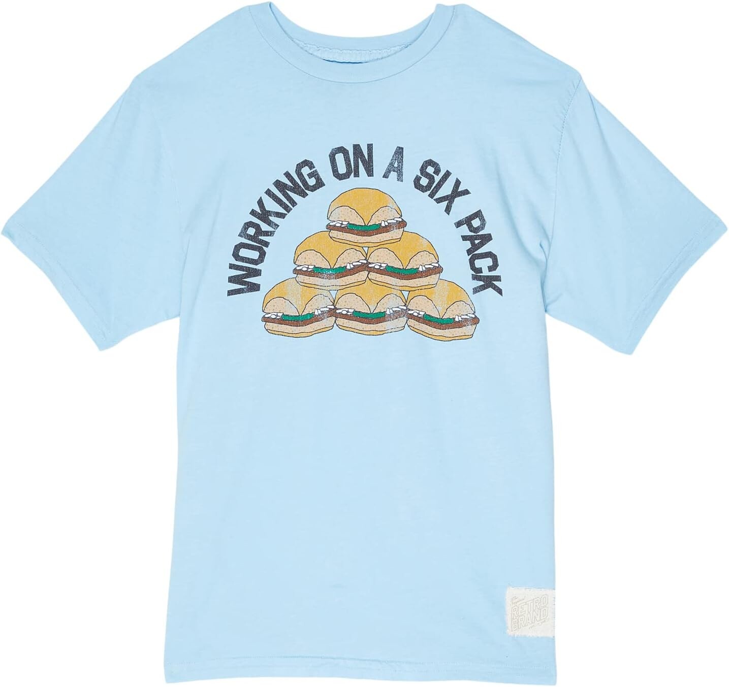 

Футболка The Original Retro Brand Kids Working On A 6-Pack Burger Cotton Crew Neck Tee, цвет Carolina Blue